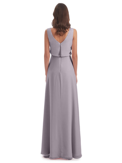 Layla Sheath Scoop V Back Chiffon Long Bridesmaid Dresses
