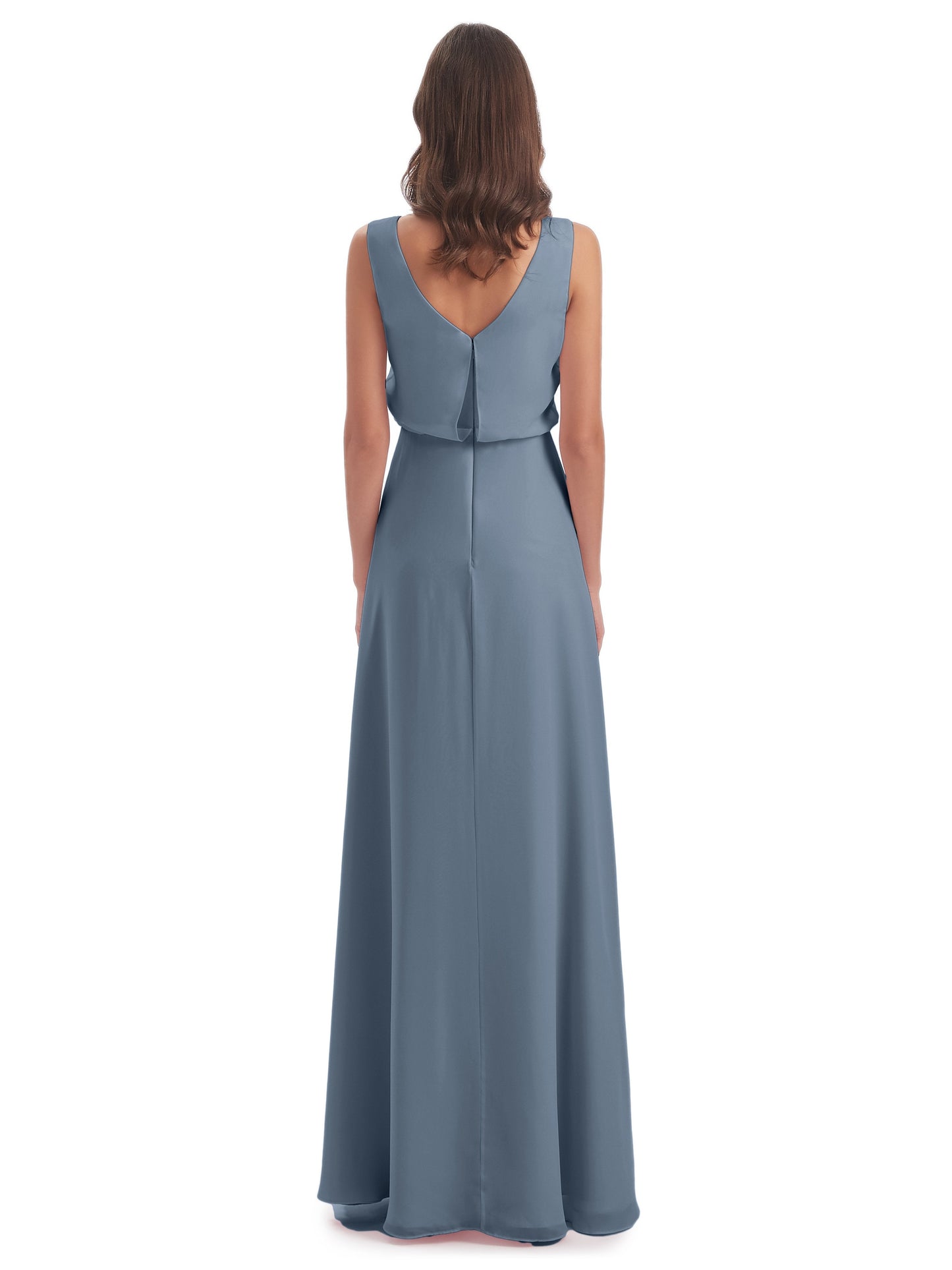 Layla Sheath Scoop V Back Chiffon Long Bridesmaid Dresses