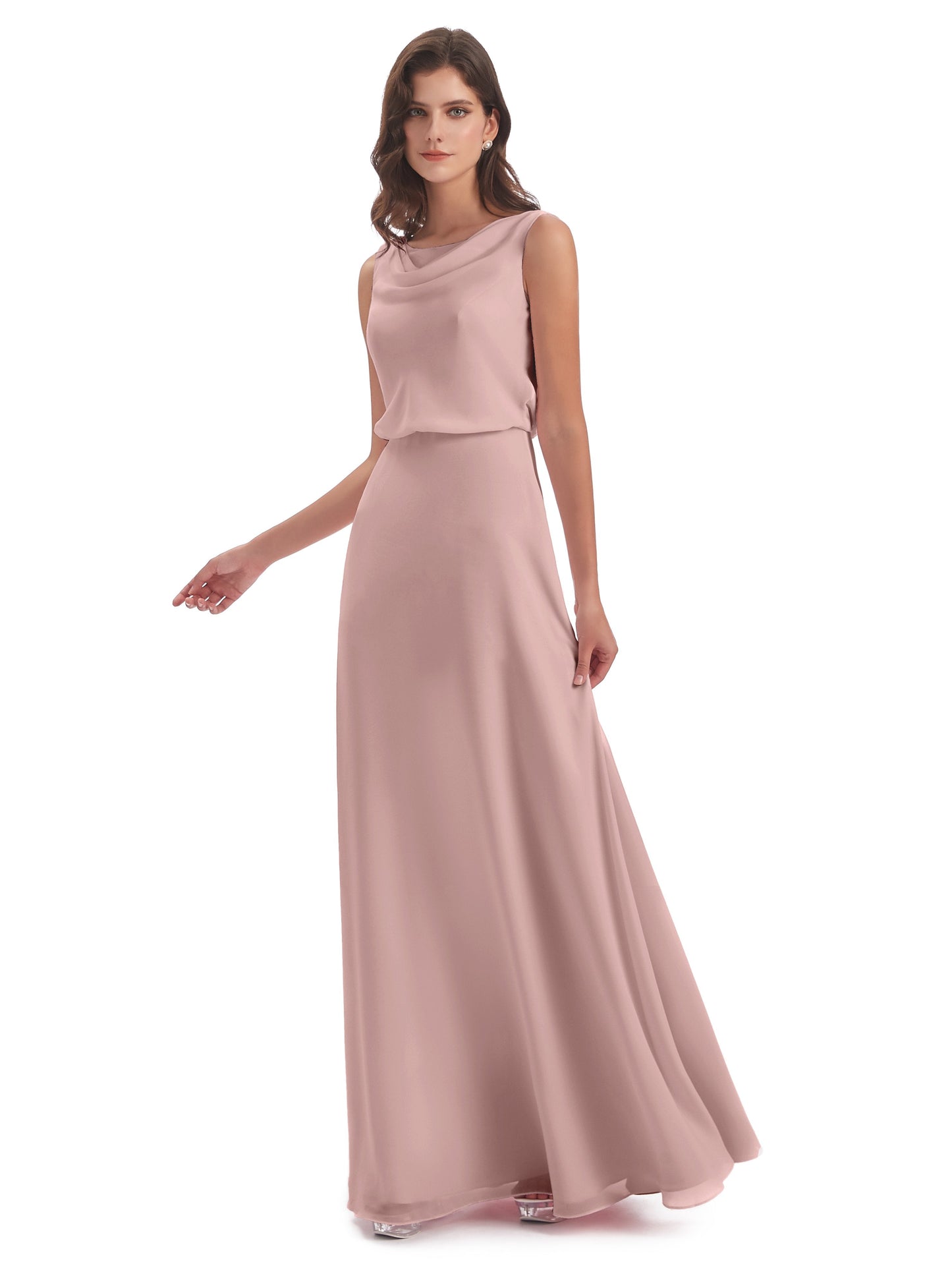 Layla Sheath Scoop V Back Chiffon Long Bridesmaid Dresses