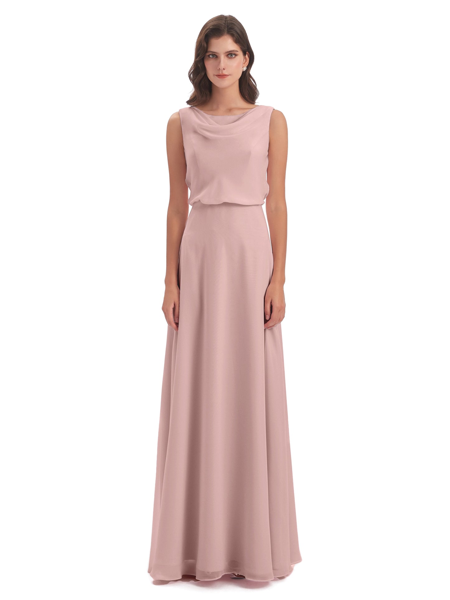 Layla Sheath Scoop V Back Chiffon Long Bridesmaid Dresses