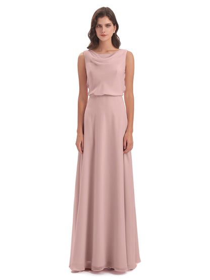Layla Sheath Scoop V Back Chiffon Long Bridesmaid Dresses