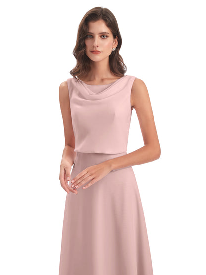 Layla Sheath Scoop V Back Chiffon Long Bridesmaid Dresses
