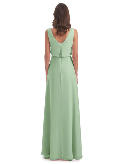 Layla Sheath Scoop V Back Chiffon Long Bridesmaid Dresses