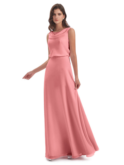 Layla Sheath Scoop V Back Chiffon Long Bridesmaid Dresses