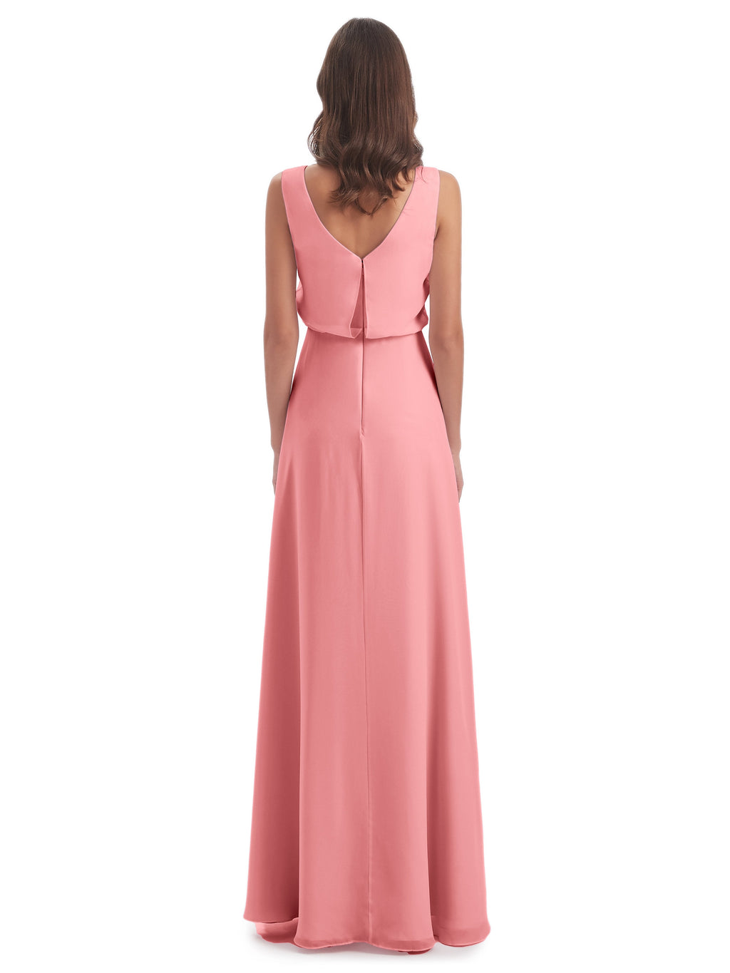 Layla Sheath Scoop V Back Chiffon Long Bridesmaid Dresses
