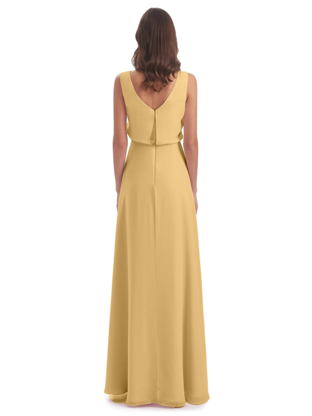 Layla Sheath Scoop V Back Chiffon Long Bridesmaid Dresses