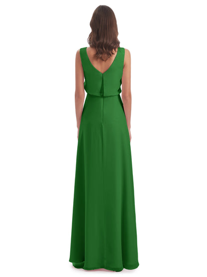 Layla Sheath Scoop V Back Chiffon Long Bridesmaid Dresses