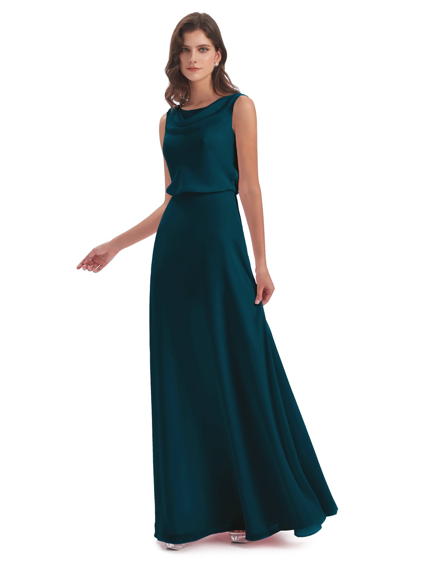 Layla Sheath Scoop V Back Chiffon Long Bridesmaid Dresses