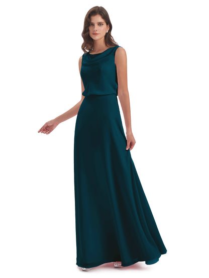 Layla Sheath Scoop V Back Chiffon Long Bridesmaid Dresses