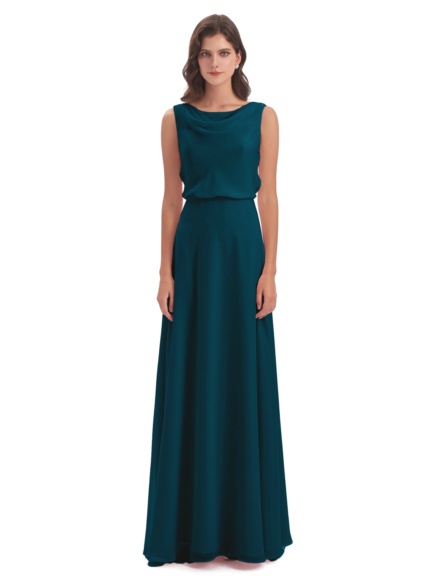 Layla Sheath Scoop V Back Chiffon Long Bridesmaid Dresses