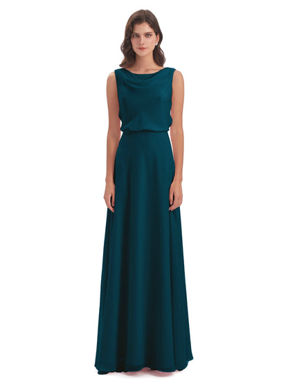 Layla Sheath Scoop V Back Chiffon Long Bridesmaid Dresses