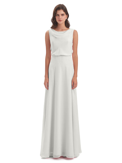 Layla Sheath Scoop V Back Chiffon Long Bridesmaid Dresses