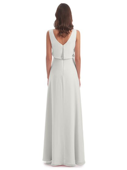Layla Sheath Scoop V Back Chiffon Long Bridesmaid Dresses