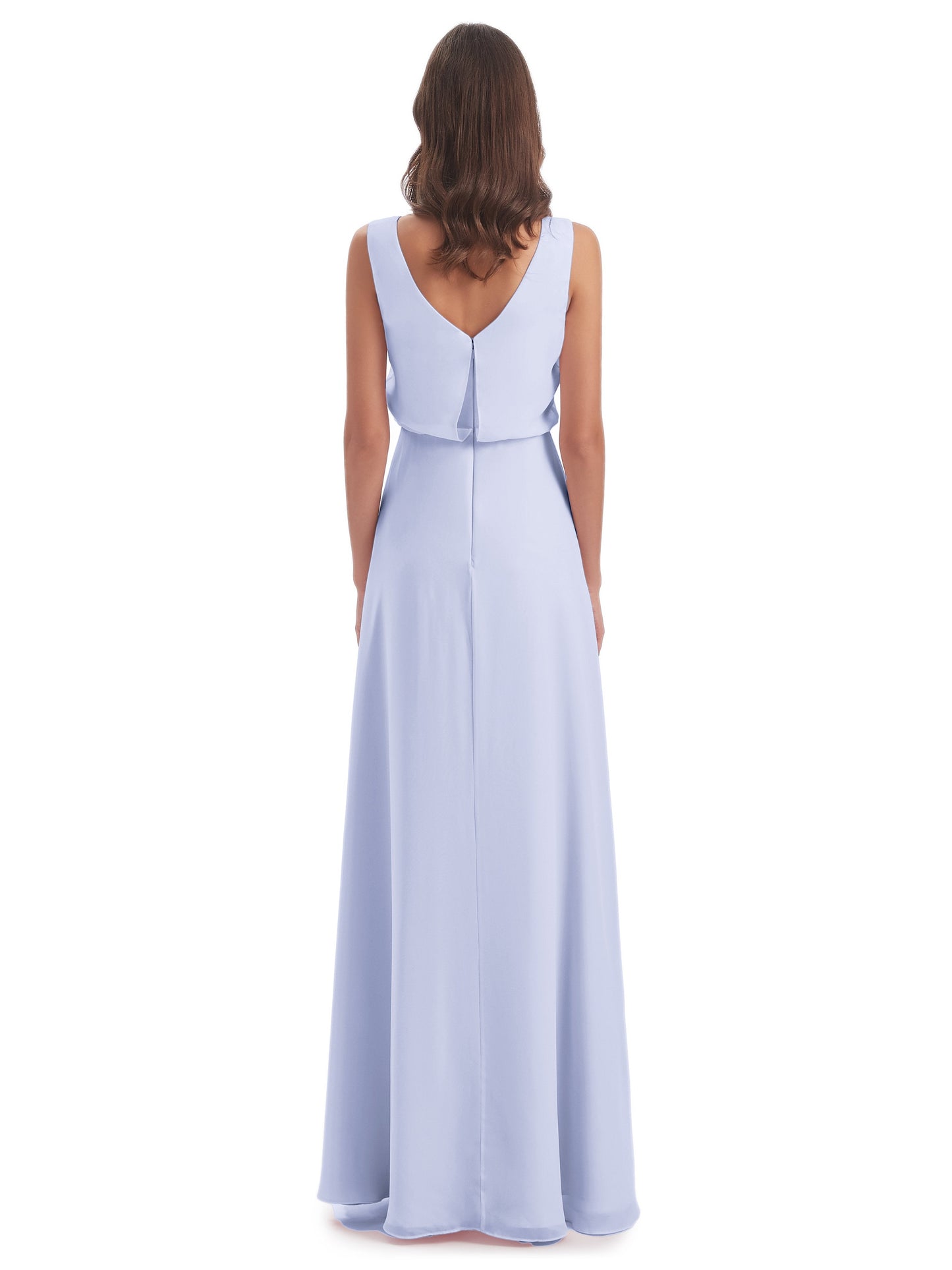 Layla Sheath Scoop V Back Chiffon Long Bridesmaid Dresses