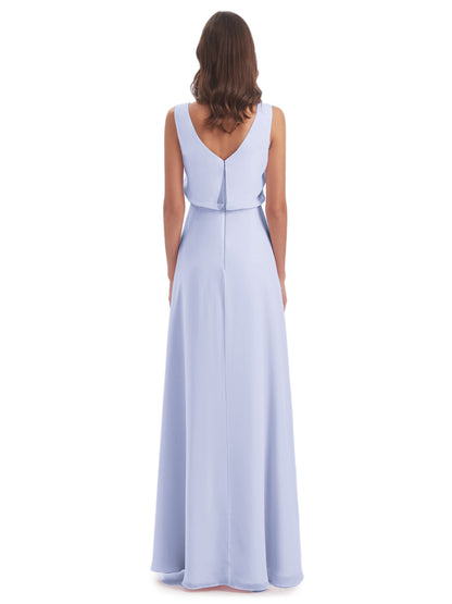 Layla Sheath Scoop V Back Chiffon Long Bridesmaid Dresses