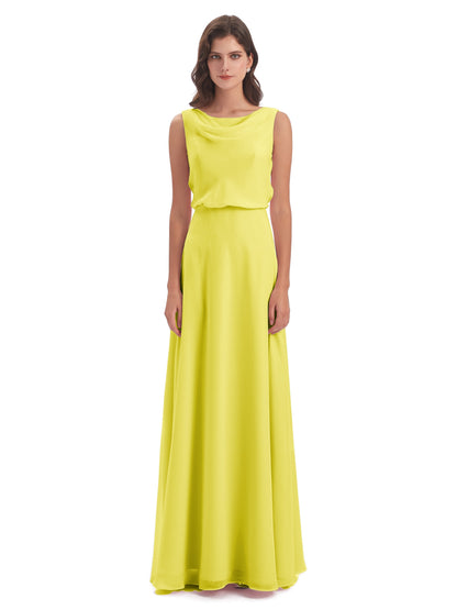 Layla Sheath Scoop V Back Chiffon Long Bridesmaid Dresses