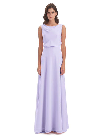 Layla Sheath Scoop V Back Chiffon Long Bridesmaid Dresses