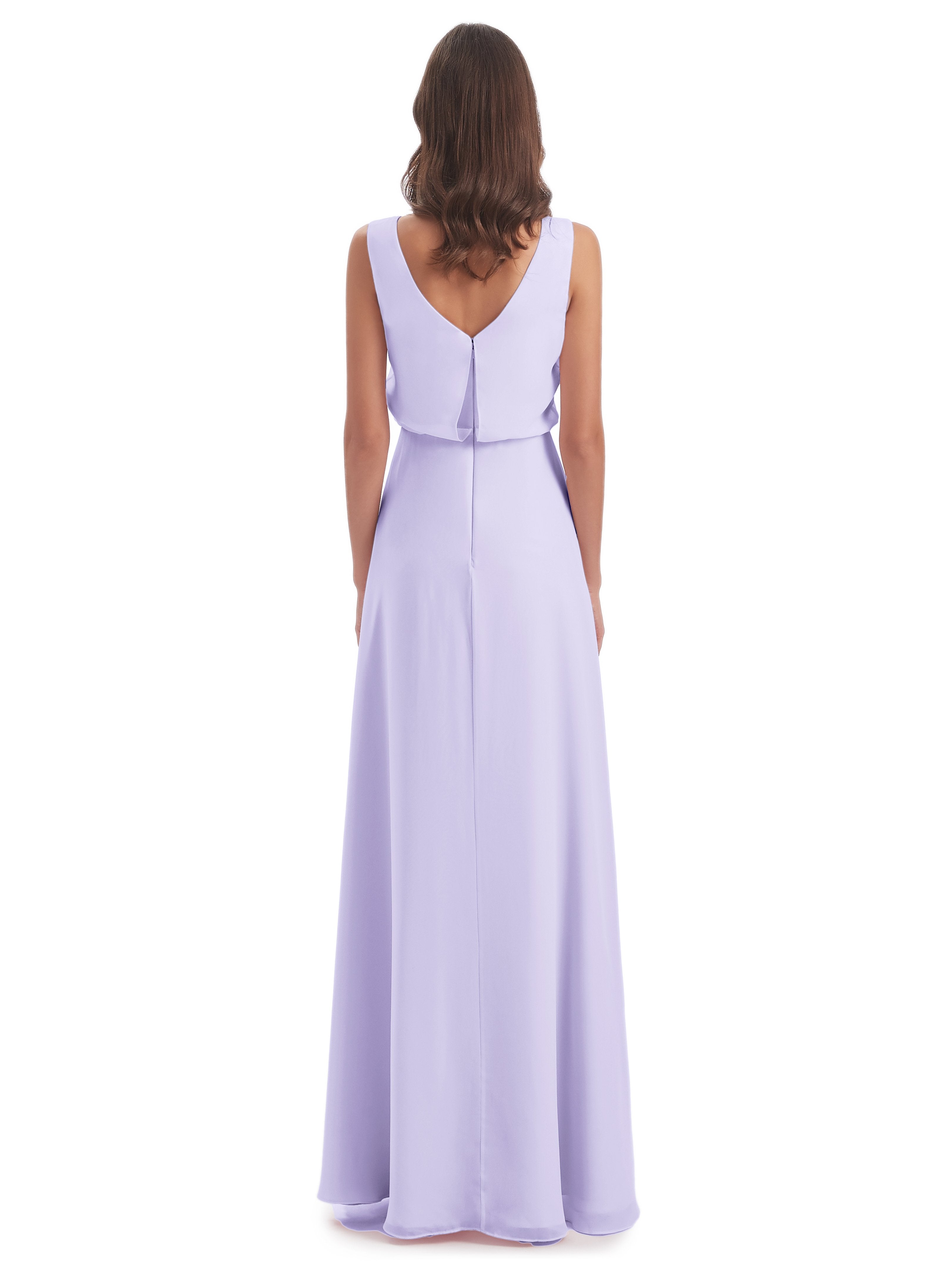 Layla Sheath Scoop V Back Chiffon Long Bridesmaid Dresses