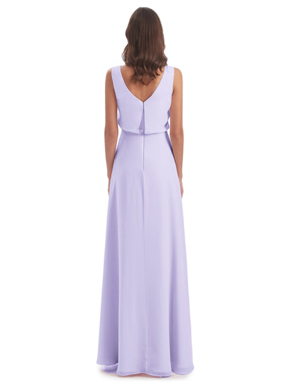 Layla Sheath Scoop V Back Chiffon Long Bridesmaid Dresses