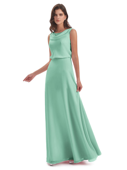 Layla Sheath Scoop V Back Chiffon Long Bridesmaid Dresses