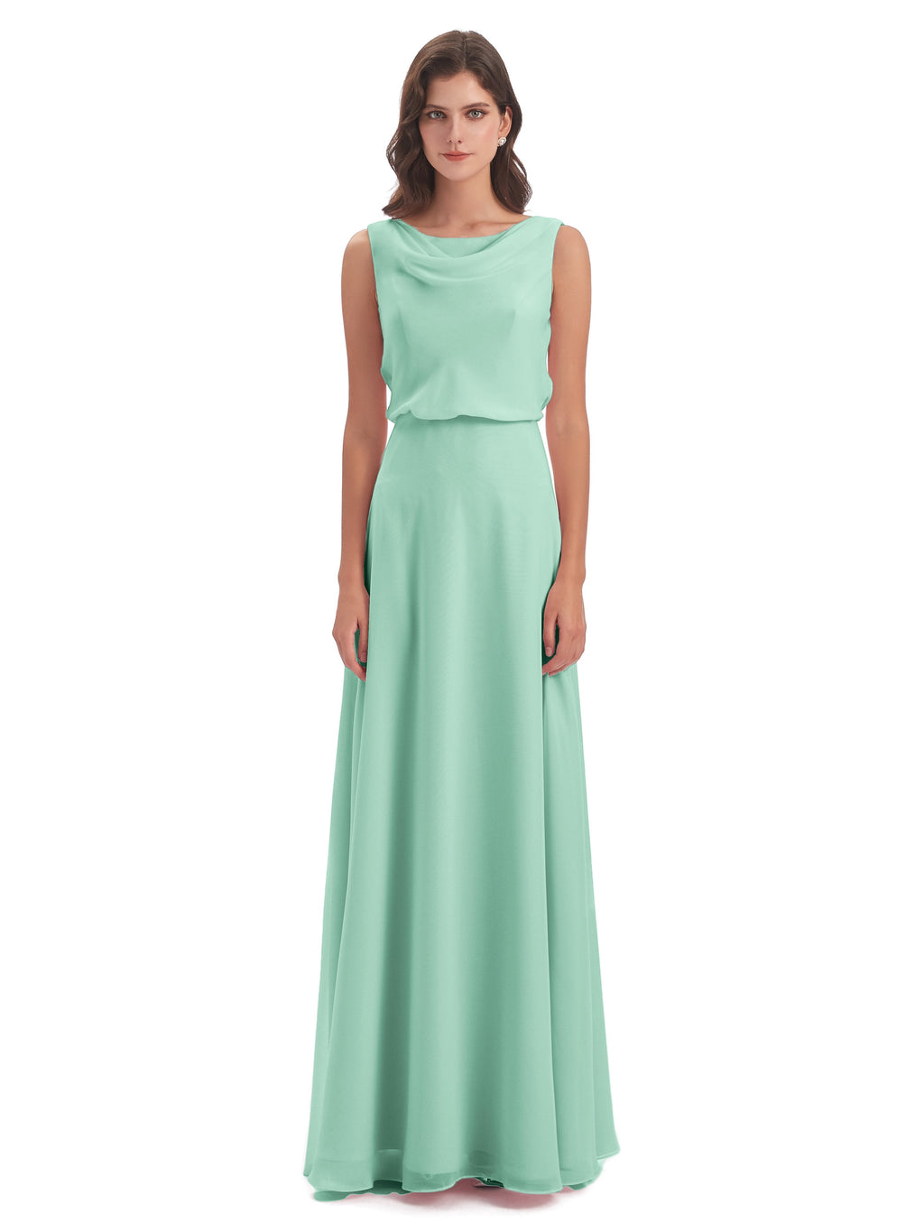 Layla Sheath Scoop V Back Chiffon Long Bridesmaid Dresses
