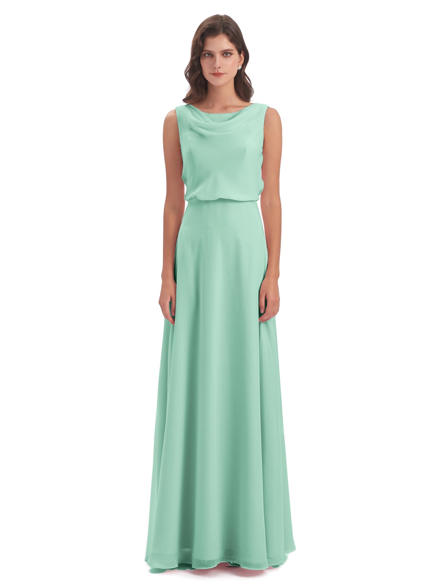 Layla Sheath Scoop V Back Chiffon Long Bridesmaid Dresses