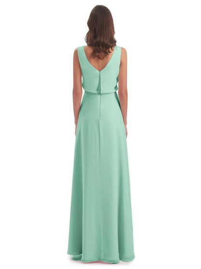 Layla Sheath Scoop V Back Chiffon Long Bridesmaid Dresses