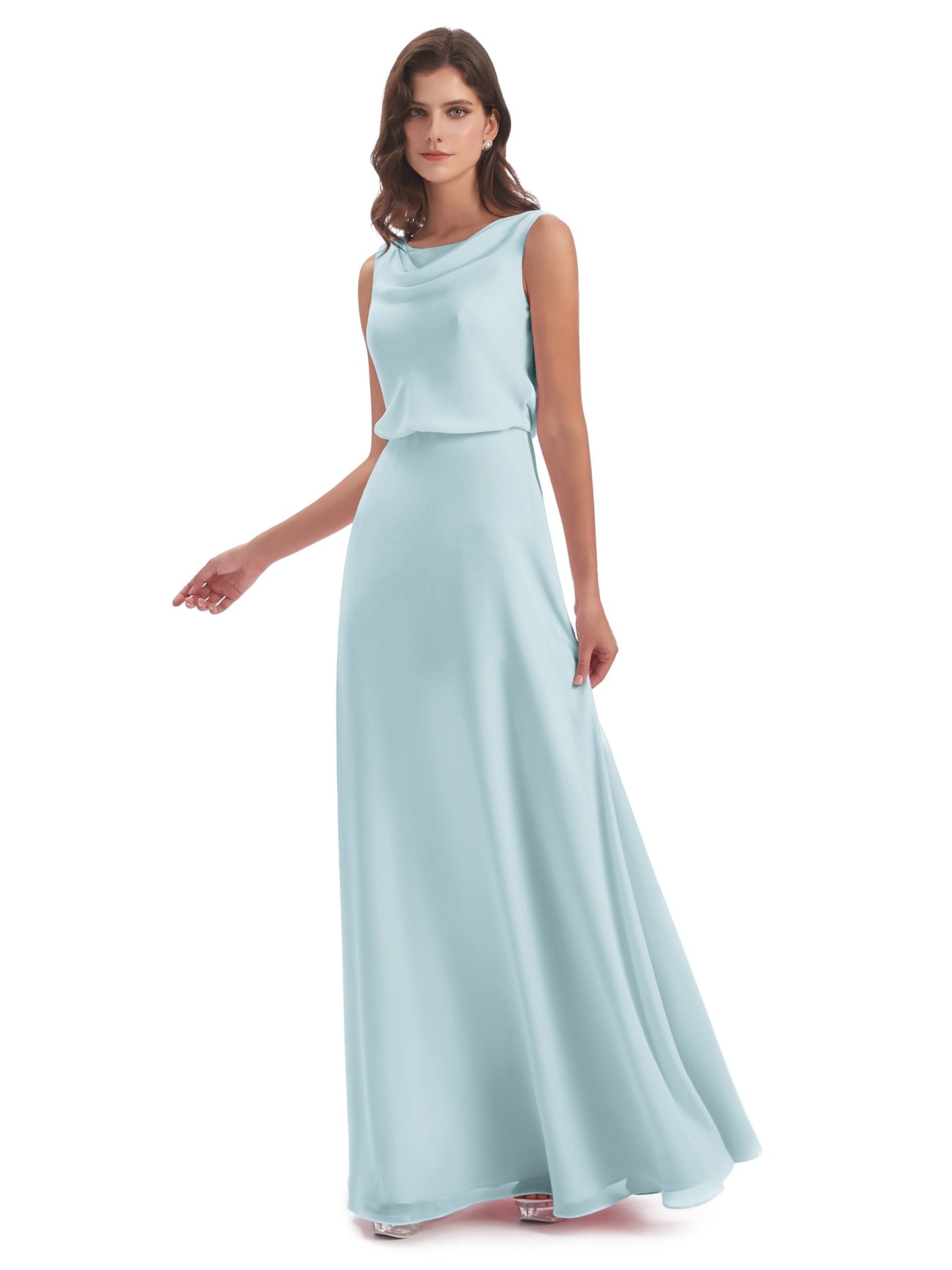 Layla Sheath Scoop V Back Chiffon Long Bridesmaid Dresses