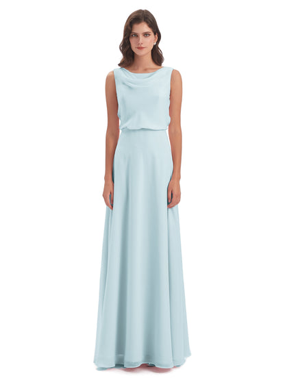 Layla Sheath Scoop V Back Chiffon Long Bridesmaid Dresses