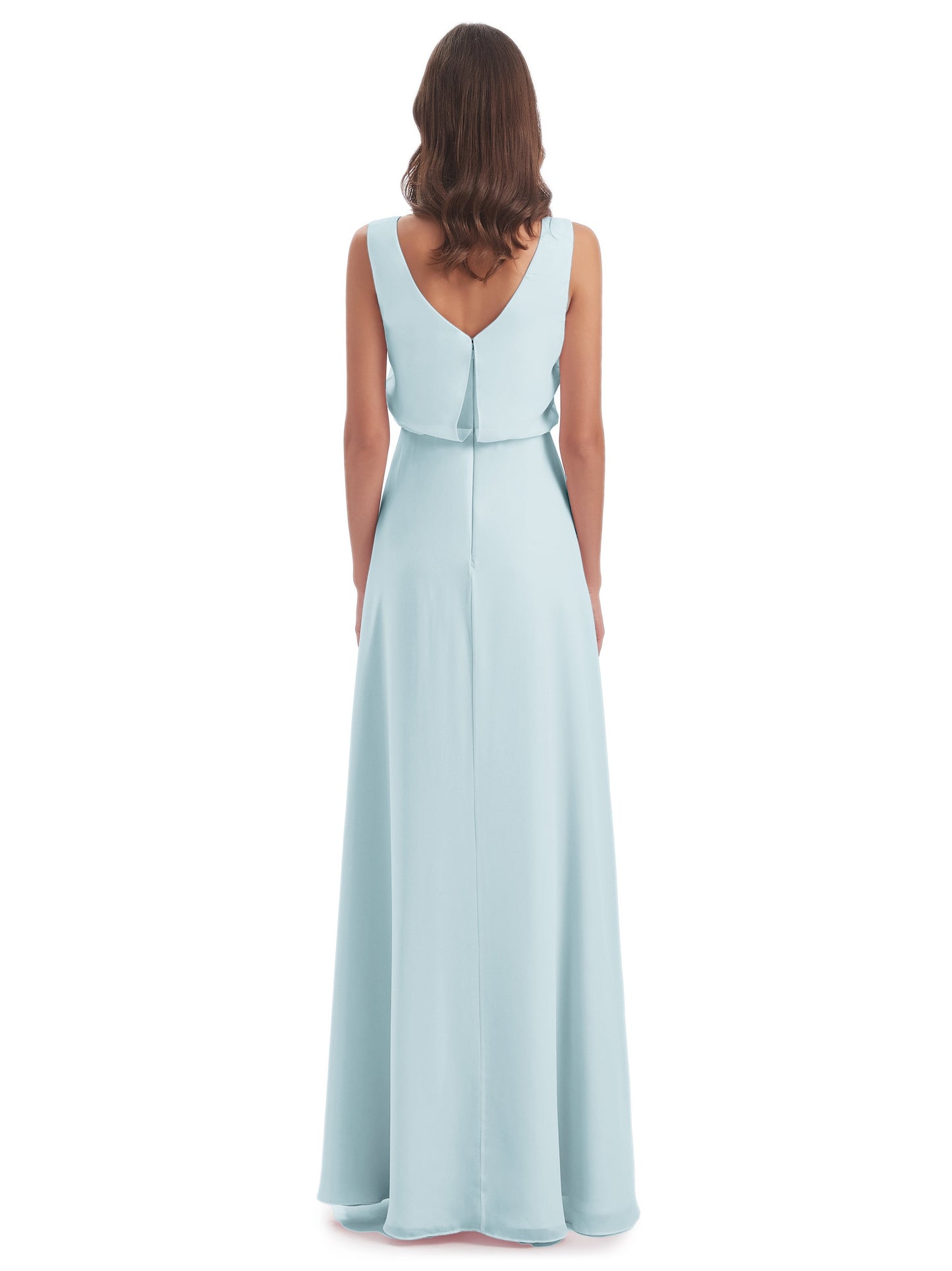Layla Sheath Scoop V Back Chiffon Long Bridesmaid Dresses