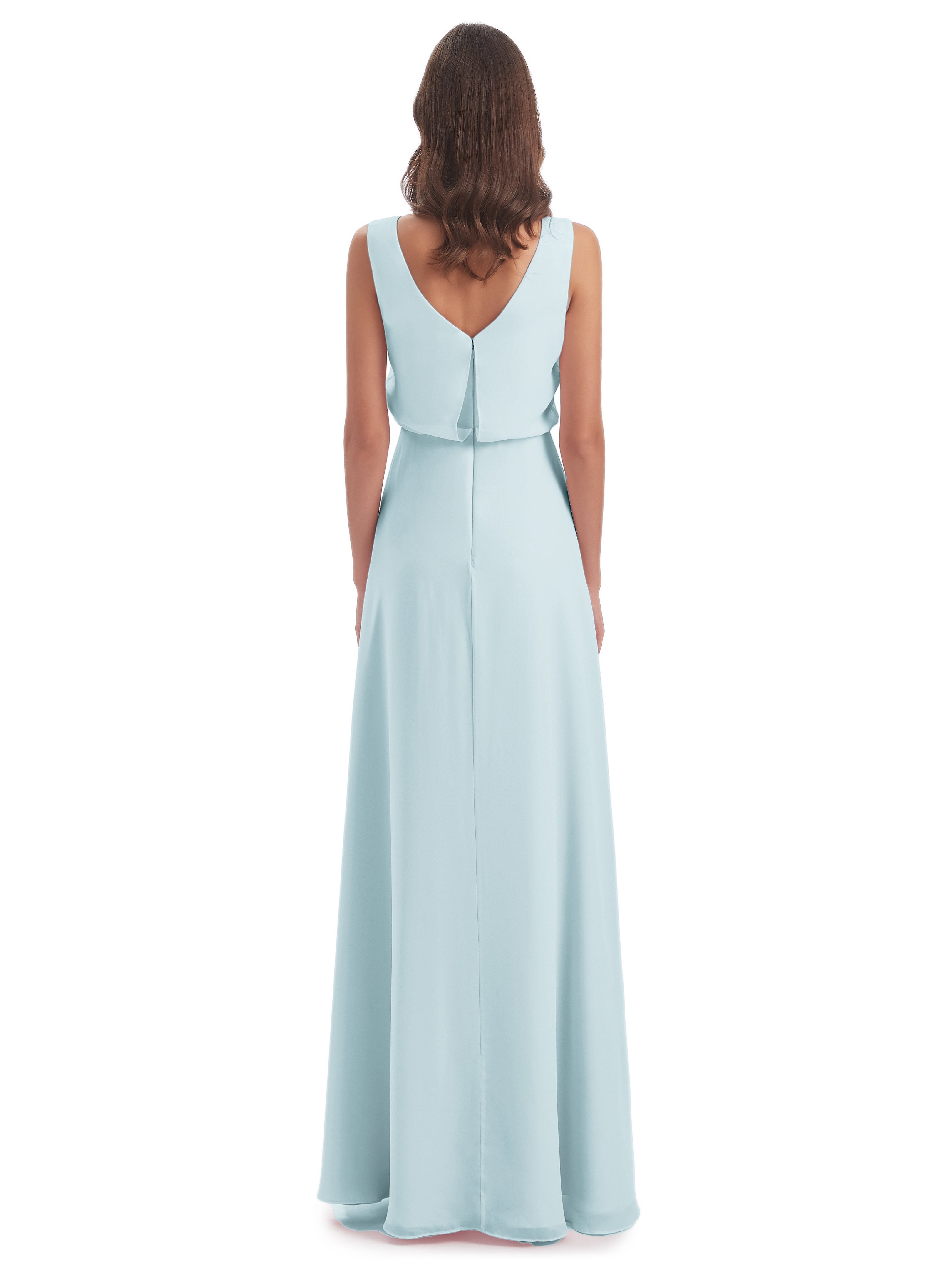 Layla Sheath Scoop V Back Chiffon Long Bridesmaid Dresses