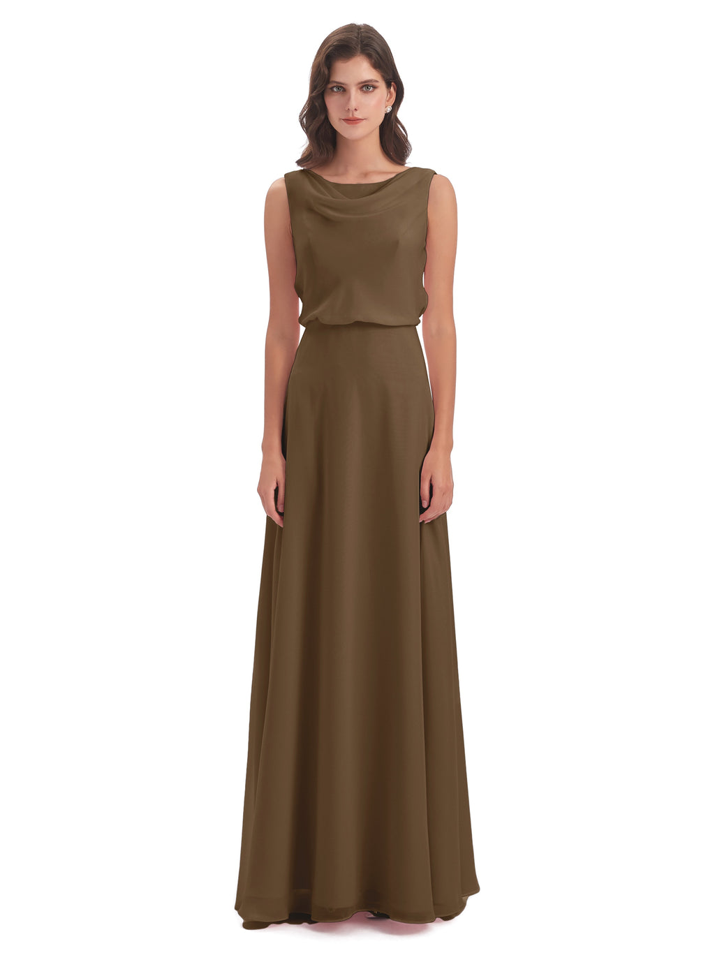 Layla Sheath Scoop V Back Chiffon Long Bridesmaid Dresses