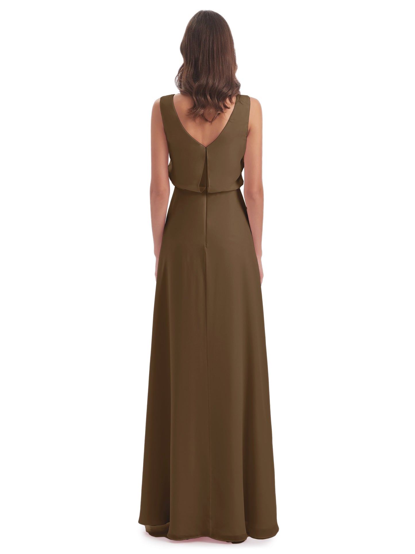 Layla Sheath Scoop V Back Chiffon Long Bridesmaid Dresses