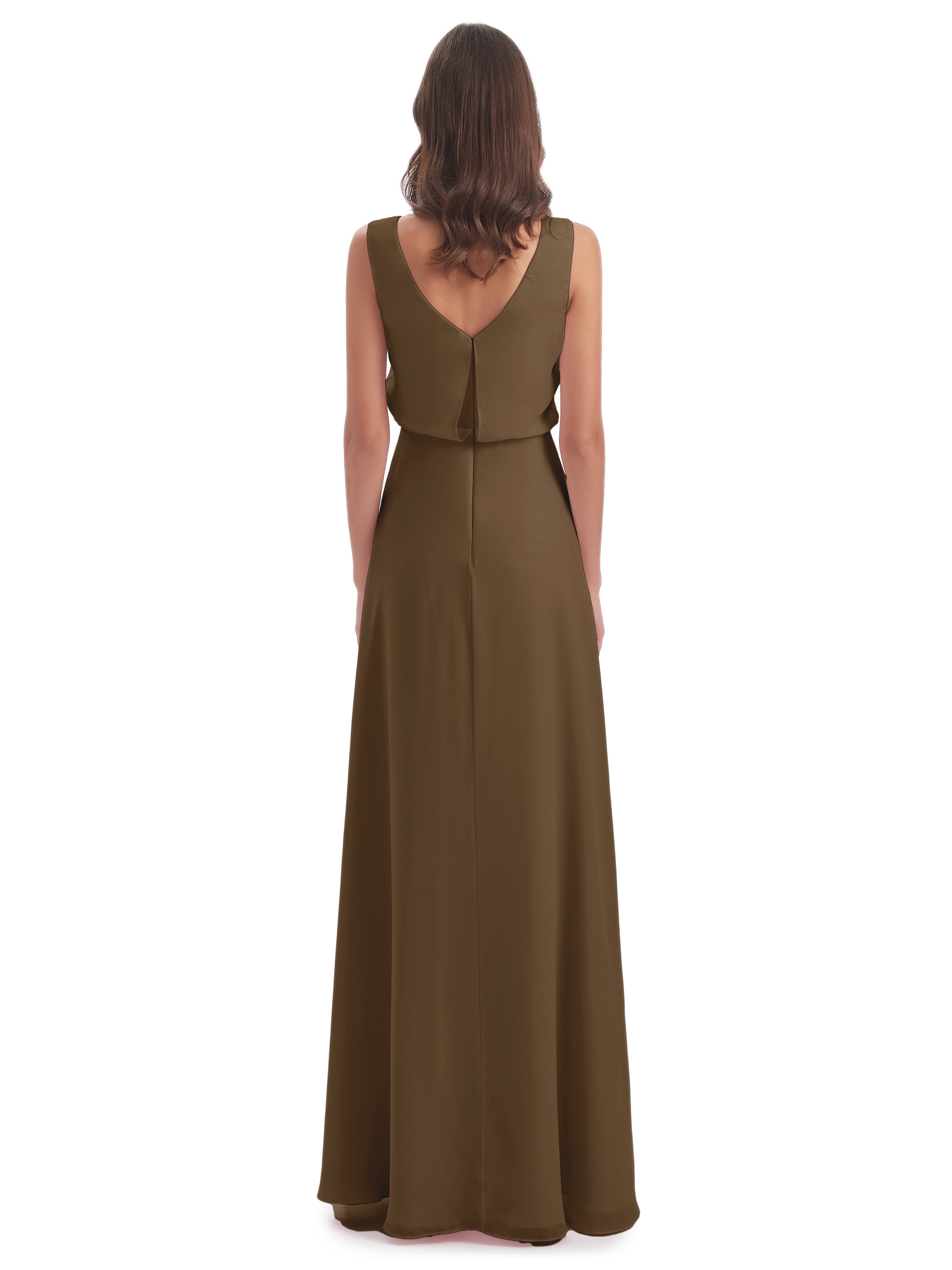 Layla Sheath Scoop V Back Chiffon Long Bridesmaid Dresses