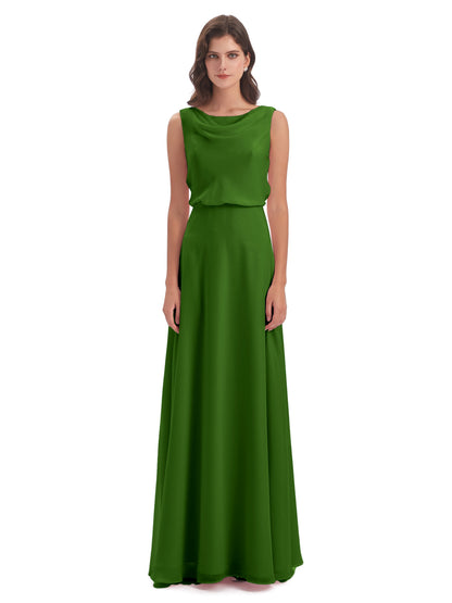Layla Sheath Scoop V Back Chiffon Long Bridesmaid Dresses