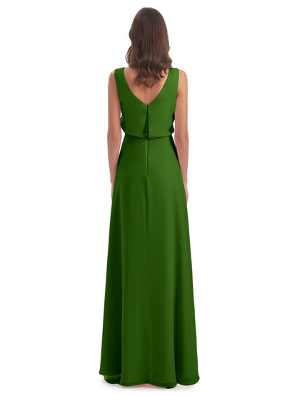 Layla Sheath Scoop V Back Chiffon Long Bridesmaid Dresses