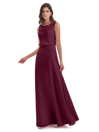 Layla Sheath Scoop V Back Chiffon Long Bridesmaid Dresses