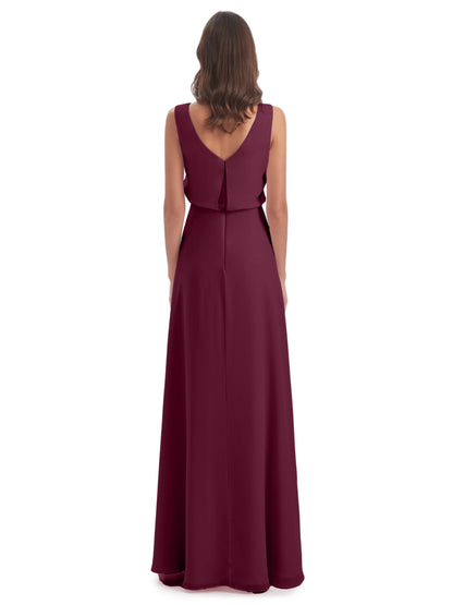 Layla Sheath Scoop V Back Chiffon Long Bridesmaid Dresses