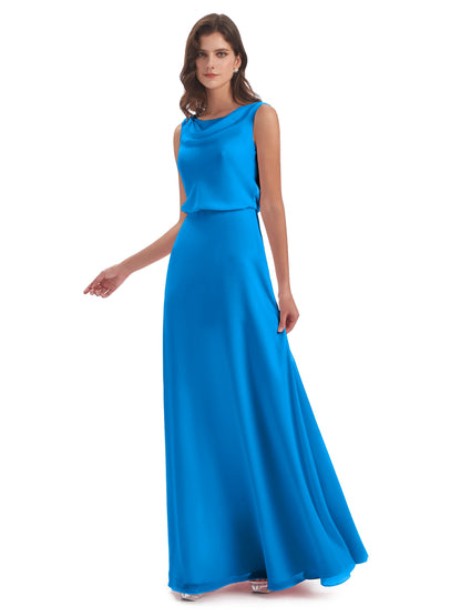 Layla Sheath Scoop V Back Chiffon Long Bridesmaid Dresses