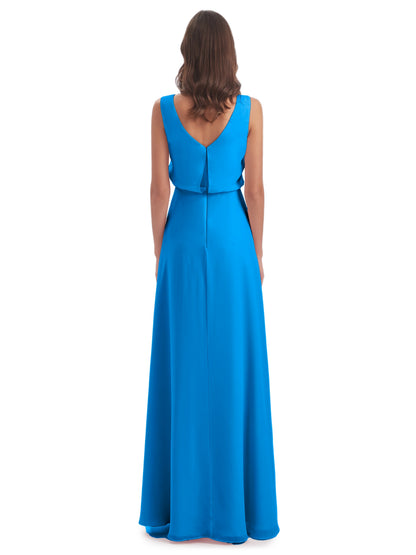 Layla Sheath Scoop V Back Chiffon Long Bridesmaid Dresses