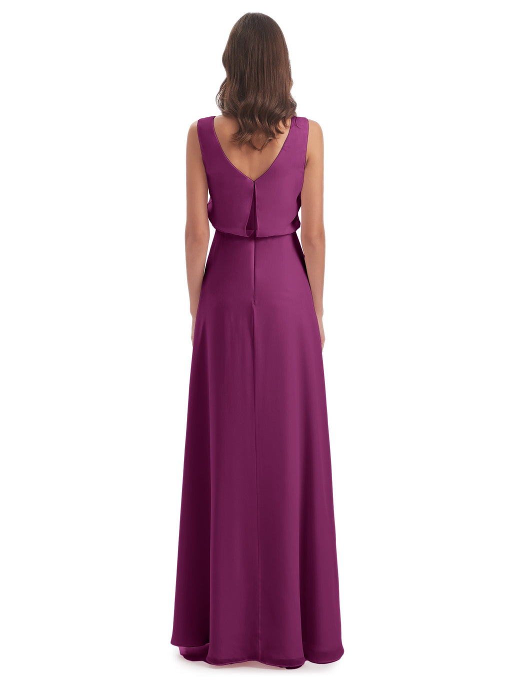 Layla Sheath Scoop V Back Chiffon Long Bridesmaid Dresses