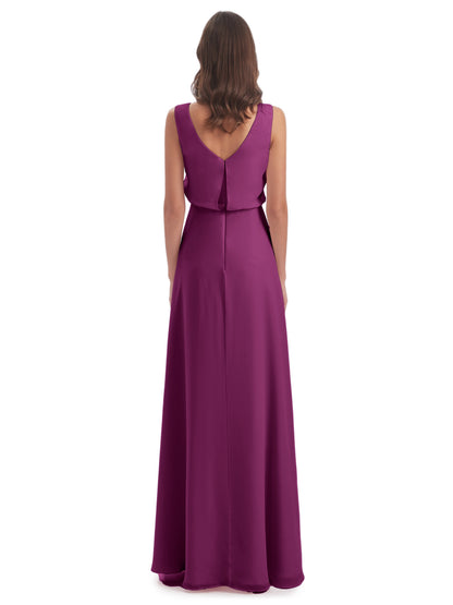 Layla Sheath Scoop V Back Chiffon Long Bridesmaid Dresses