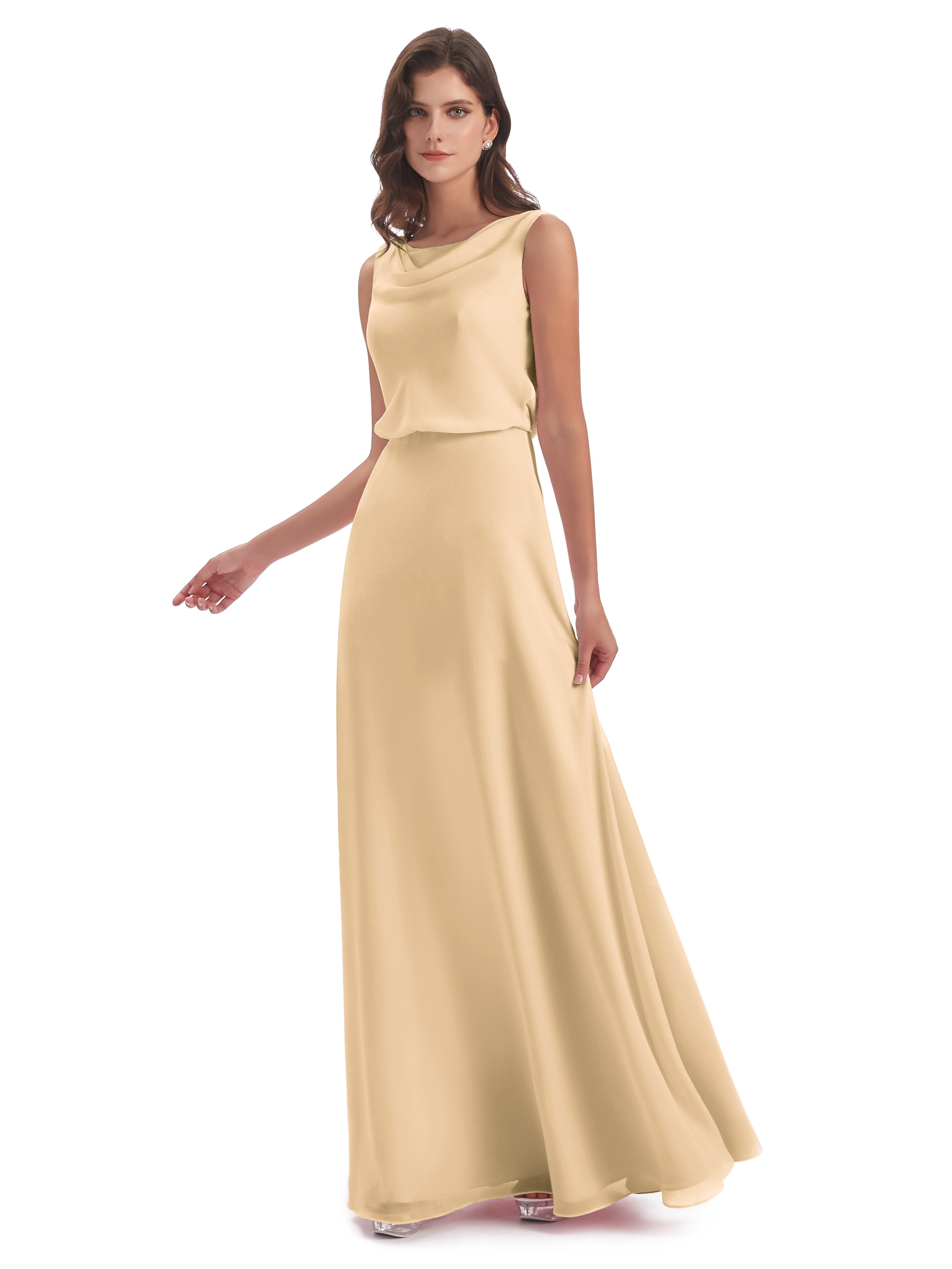 Layla Sheath Scoop V Back Chiffon Long Bridesmaid Dresses