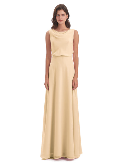 Layla Sheath Scoop V Back Chiffon Long Bridesmaid Dresses