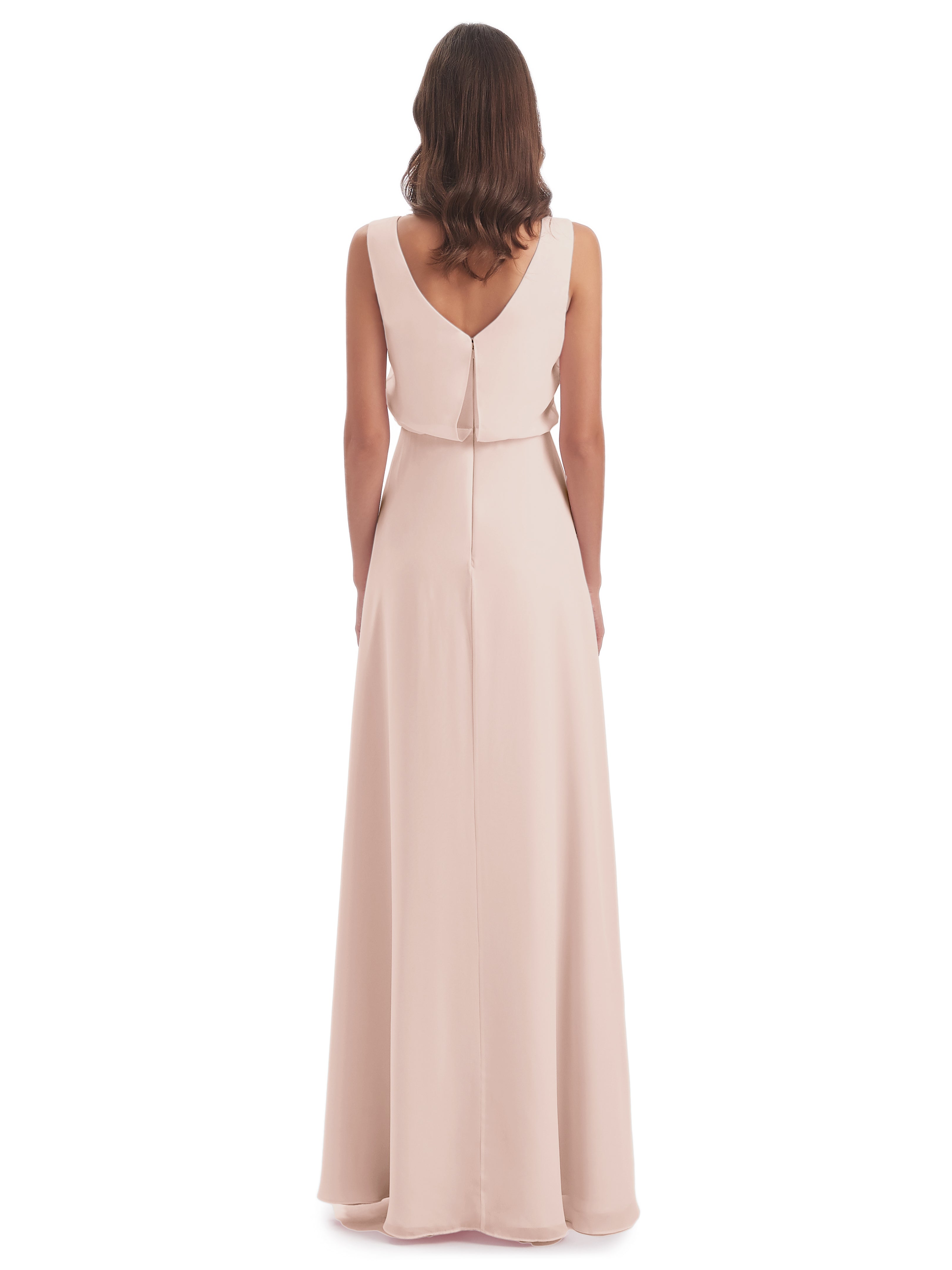 Layla Sheath Scoop V Back Chiffon Long Bridesmaid Dresses