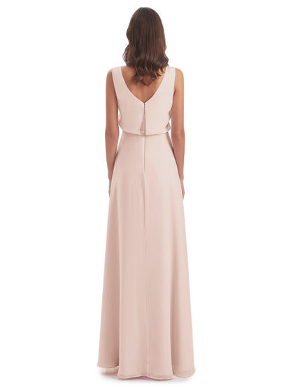 Layla Sheath Scoop V Back Chiffon Long Bridesmaid Dresses
