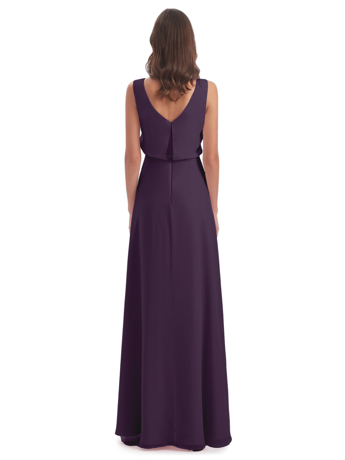 Layla Sheath Scoop V Back Chiffon Long Bridesmaid Dresses