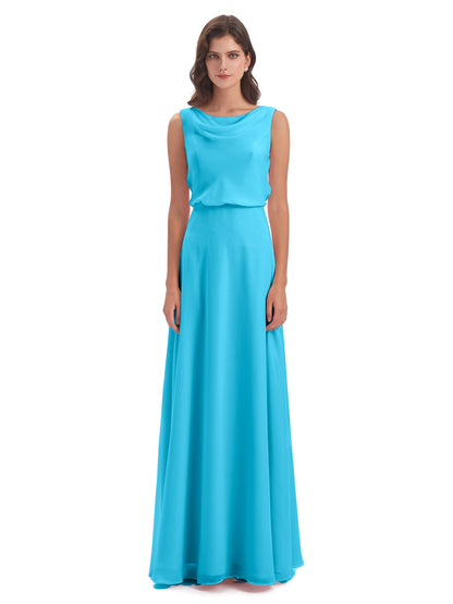Layla Sheath Scoop V Back Chiffon Long Bridesmaid Dresses
