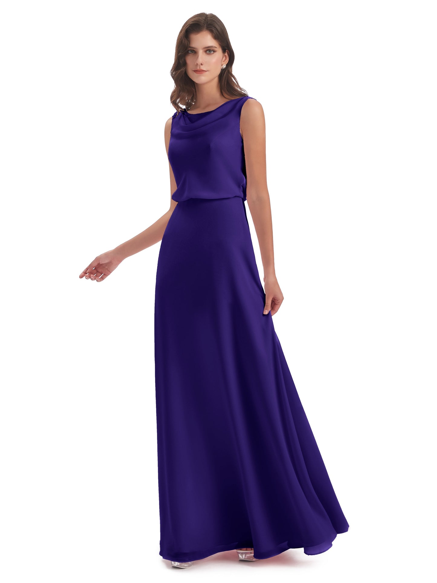 Layla Sheath Scoop V Back Chiffon Long Bridesmaid Dresses