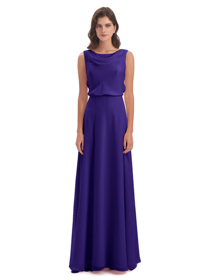 Layla Sheath Scoop V Back Chiffon Long Bridesmaid Dresses